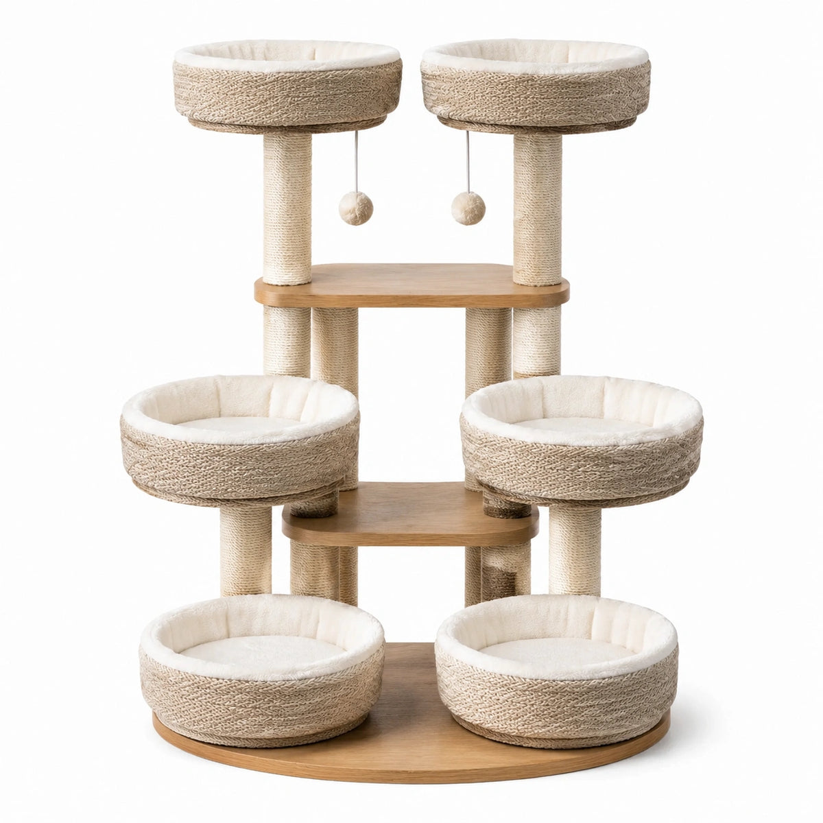 Árbol para gatos de madera y sisal beige