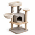 Árbol para gatos con casita de madera y postes de sisal, gris claro/beige, 135 cm