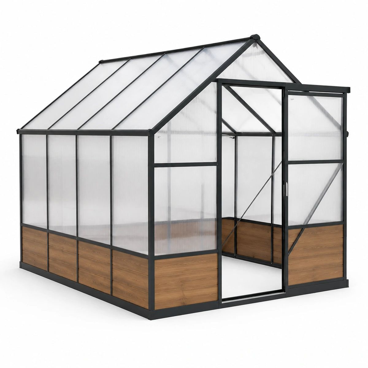 Invernadero de Aluminio y Policarbonato con Base Imitación Madera 250x200x210cm