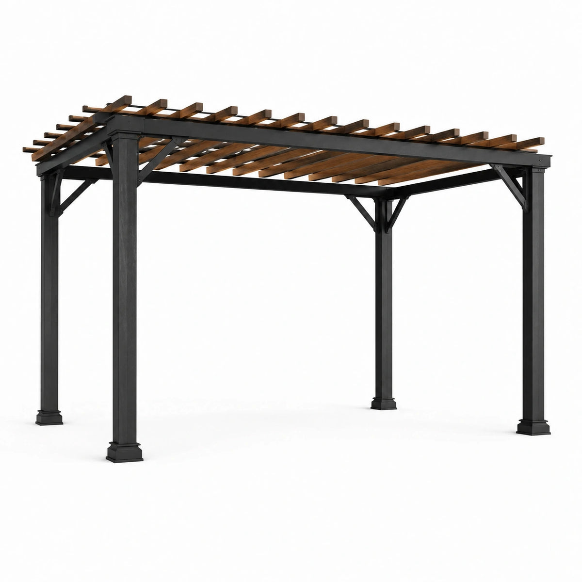 Pérgola rectangular de aluminio y madera 300x400 cm negro/marrón