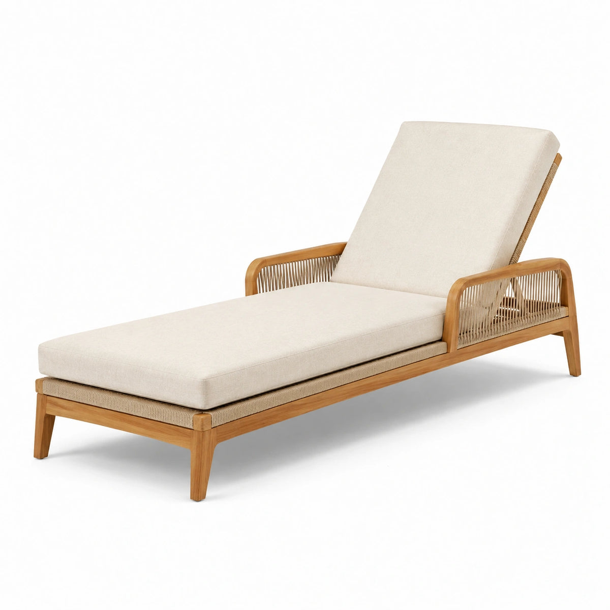 Tumbona de jardín de madera con cojines de poliéster beige