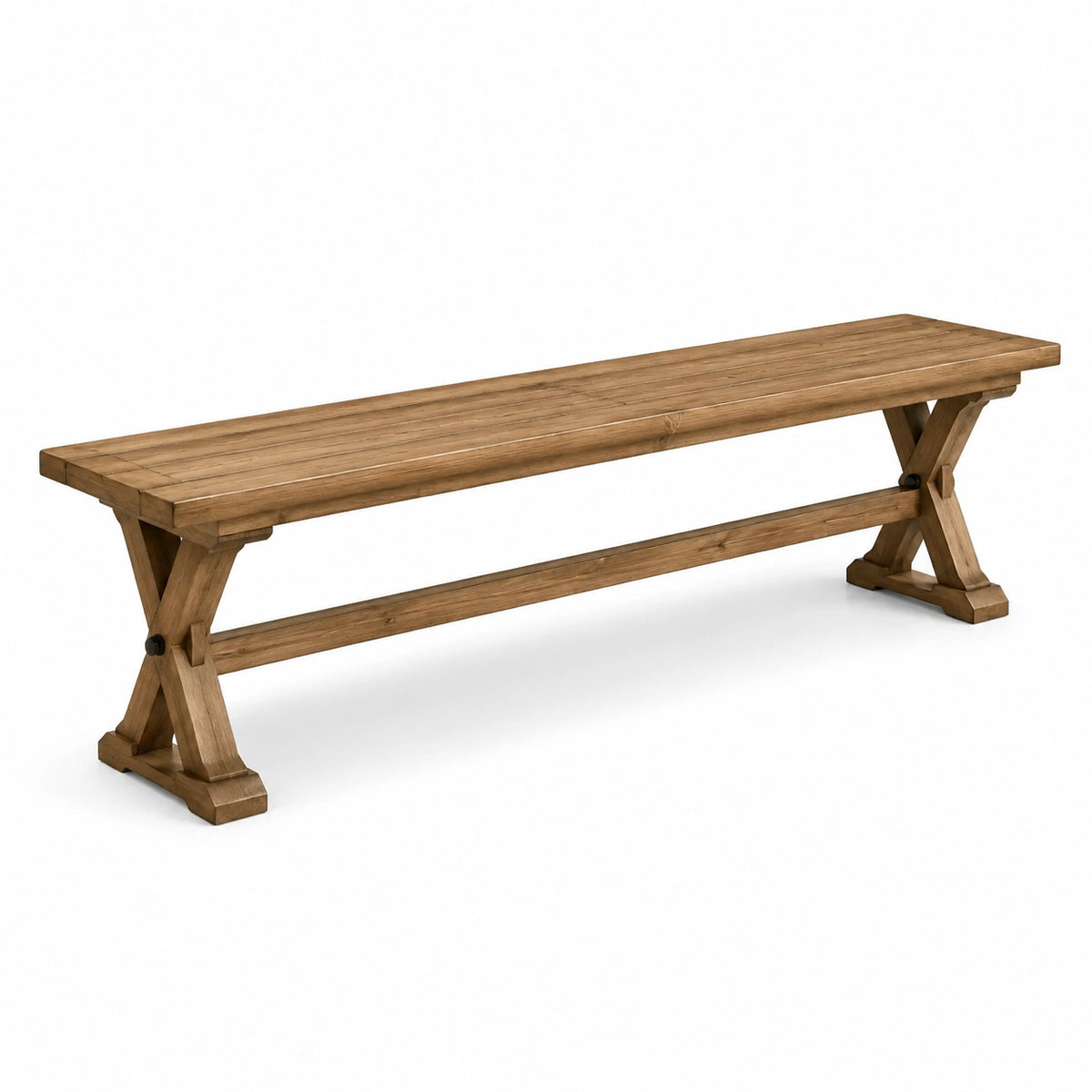 Banco de madera marrón con base en X 200x40x45 cm