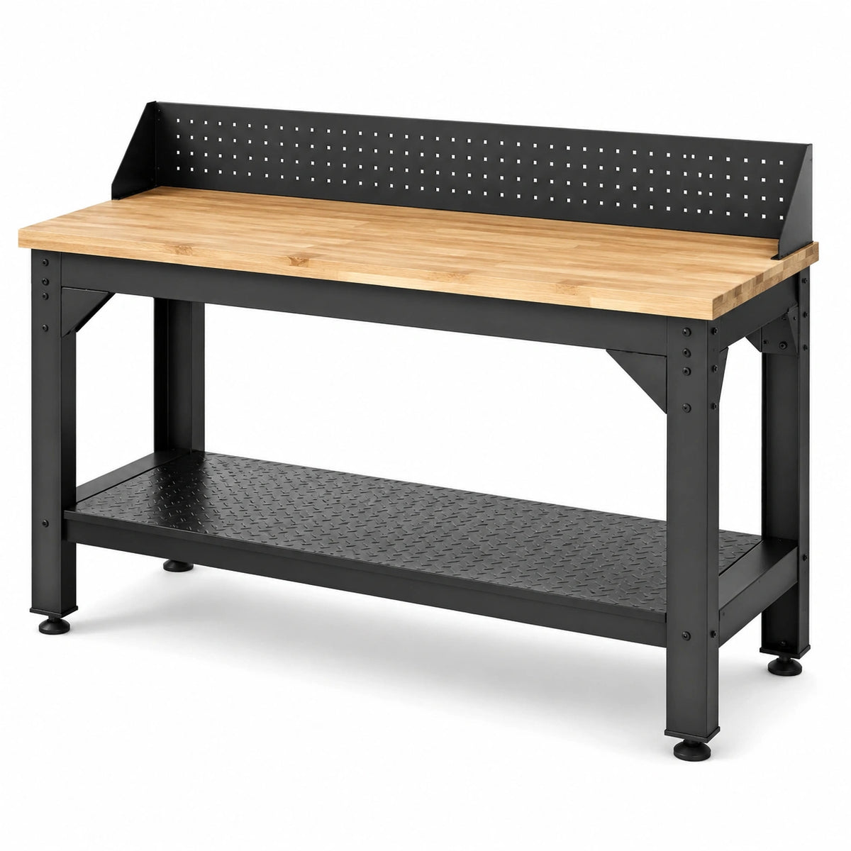 Banco de trabajo de metal negro y madera maciza 120x60x90 cm