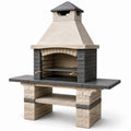 Barbacoa de ladrillo refractario con chimenea y estantes laterales 120x65x210 cm