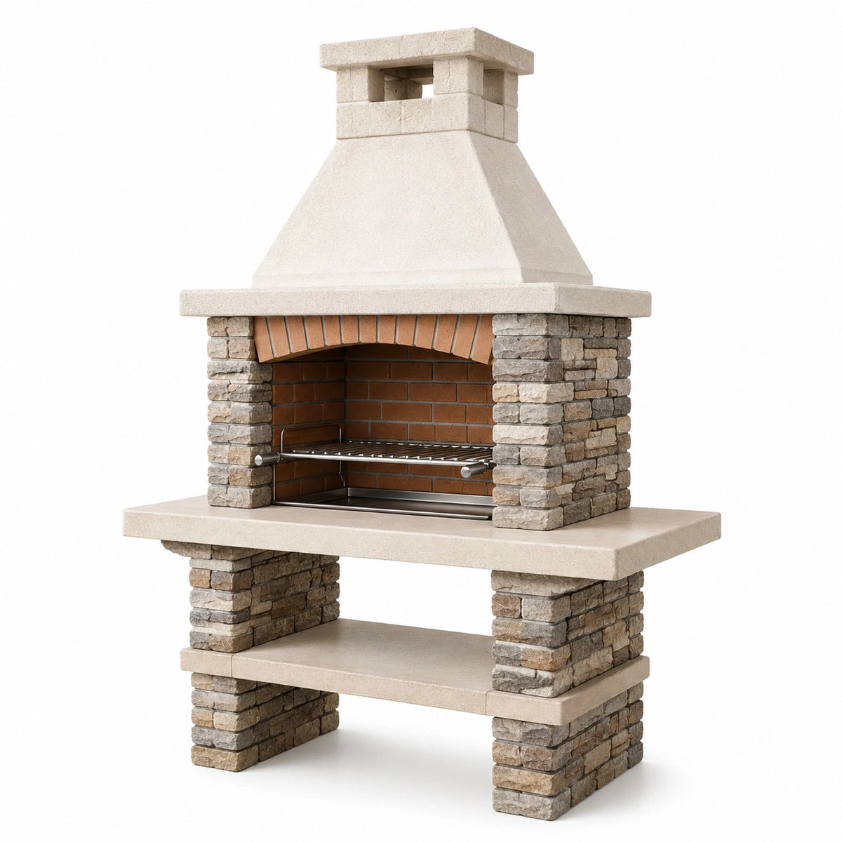Barbacoa de piedra y ladrillo con acero inoxidable 130x65x180 cm