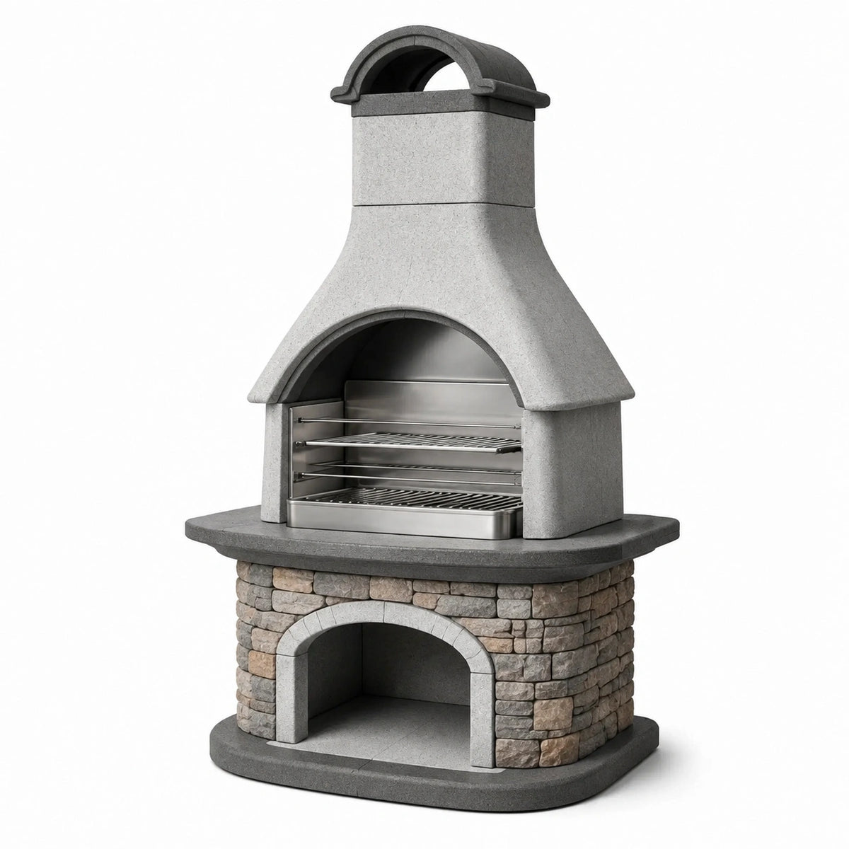 Barbacoa de piedra natural y acero inoxidable 180 cm gris