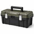 Caja de herramientas de plástico negro y verde con cierres metálicos 50x25x25 cm