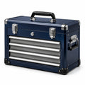 Caja de herramientas de acero y aluminio azul con 4 cajones
