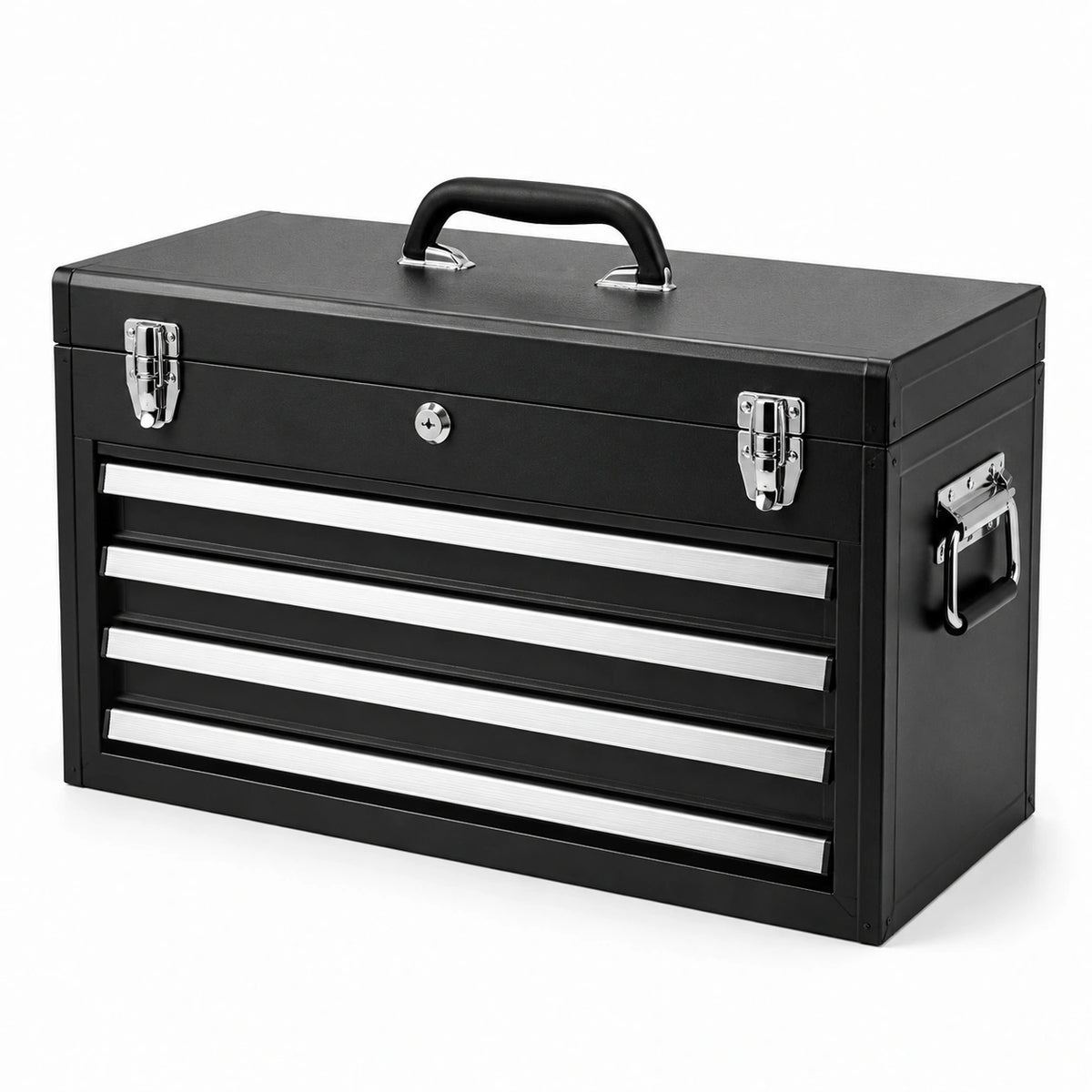Caja de herramientas metálica con cajones extraíbles de acero negro 52x22x30 cm