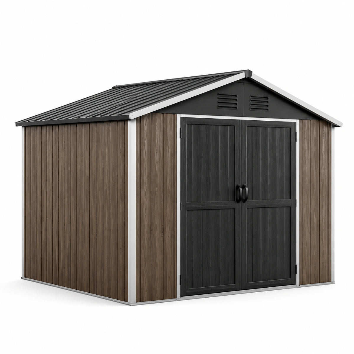 Cobertizo de resina con estructura metálica 240x200x180 cm marrón/negro