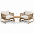 Conjunto de sillones de madera y cuerda beige con mesa redonda