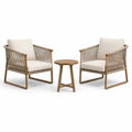 Set de muebles de jardín de madera y cuerda con cojines beige