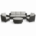 Conjunto de muebles de jardín de ratán sintético negro con cojines grises