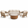 Conjunto de Sofá de Madera y Cuerdas con Cojines Beige y Mesa Redonda de Hormigón