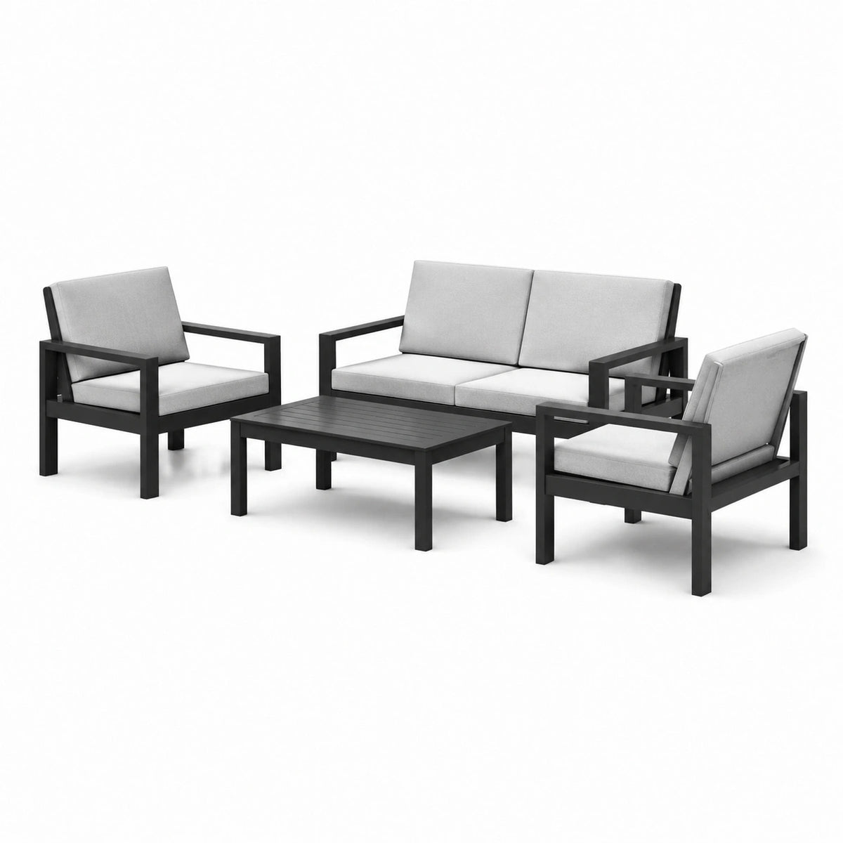 Conjunto de jardín de metal con cojines de poliéster gris